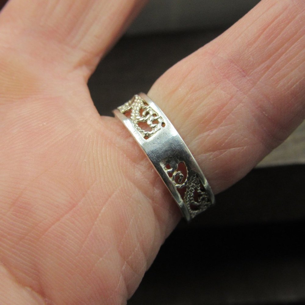 Size 5 Sterling Silver Light Filigree Style Band - Picture 3 of 7